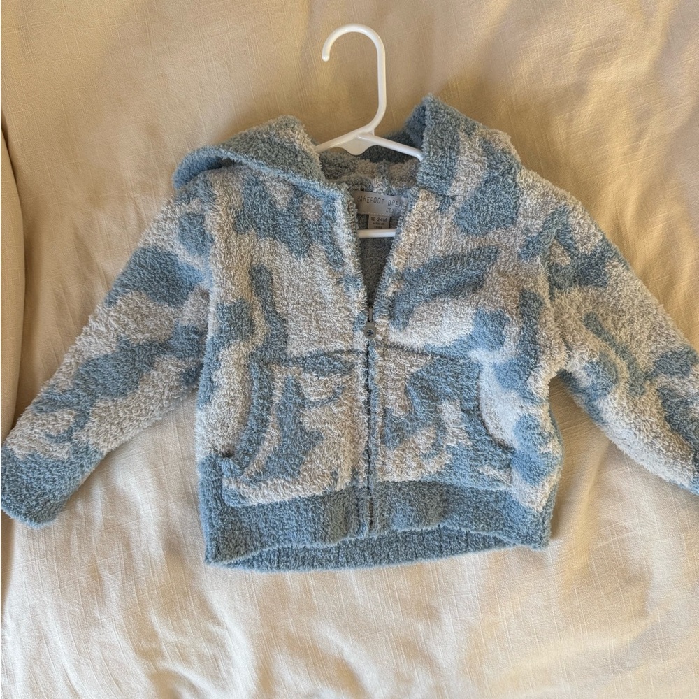 Barefoot Dreams Kids Blue and Cream Camo print Hoodie